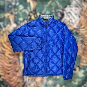 Vintage 90s Montbell Diamond Quilted Down Puffer Jacket Full Zip Outdoor Blue L